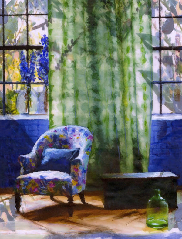 Blue Studio Chair and Green Bottle