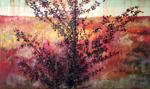 Autumn Field with Red Bird (diptych)
