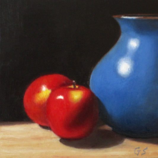 Blue Pitcher With Apples