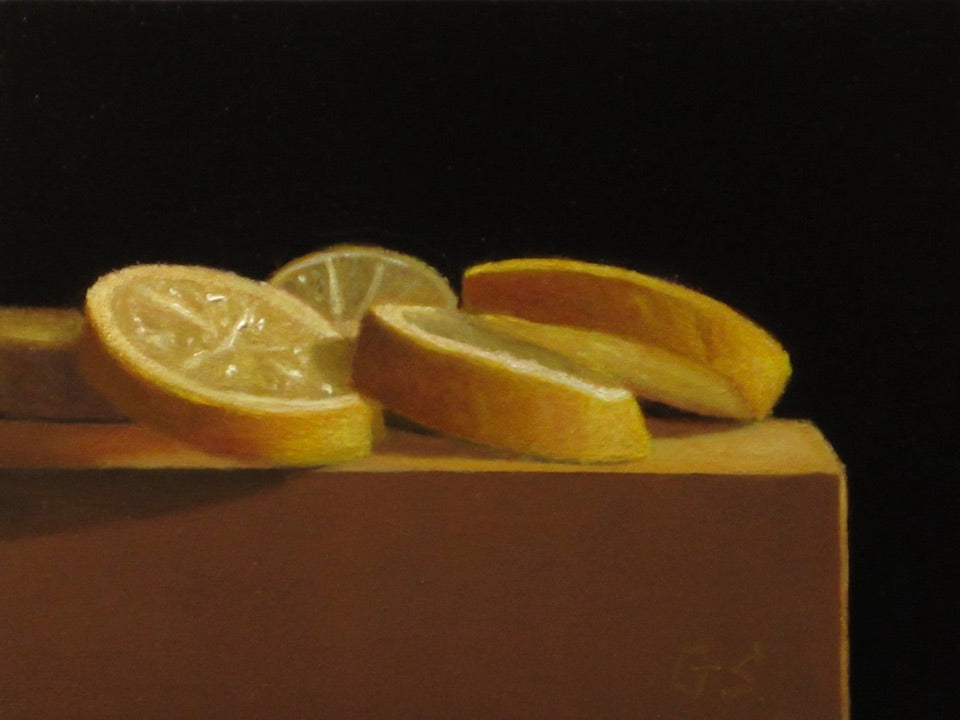 Lemon Slices on Wood Block