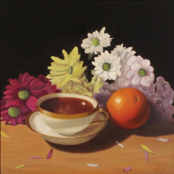 Teacup with Orange and Flowers