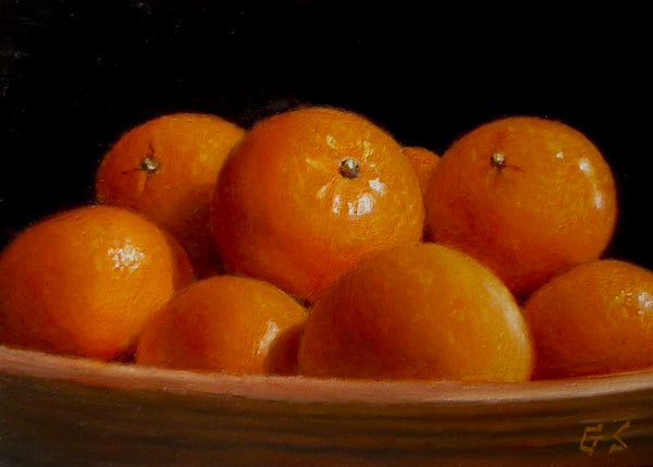 Wooden Bowl and Oranges