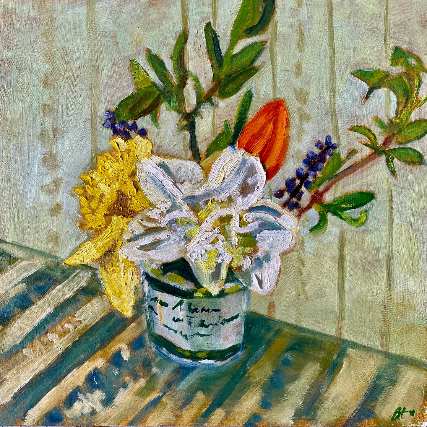 Spring Flowers in a Jam Jar